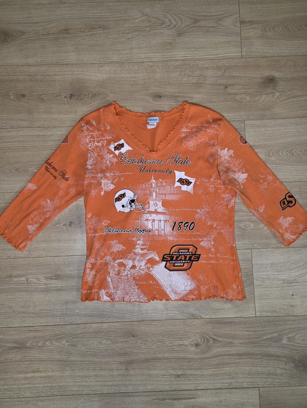 P. Michael Oklahoma State University OSU Rhinestone Graphic Top XL Made USA Y2K